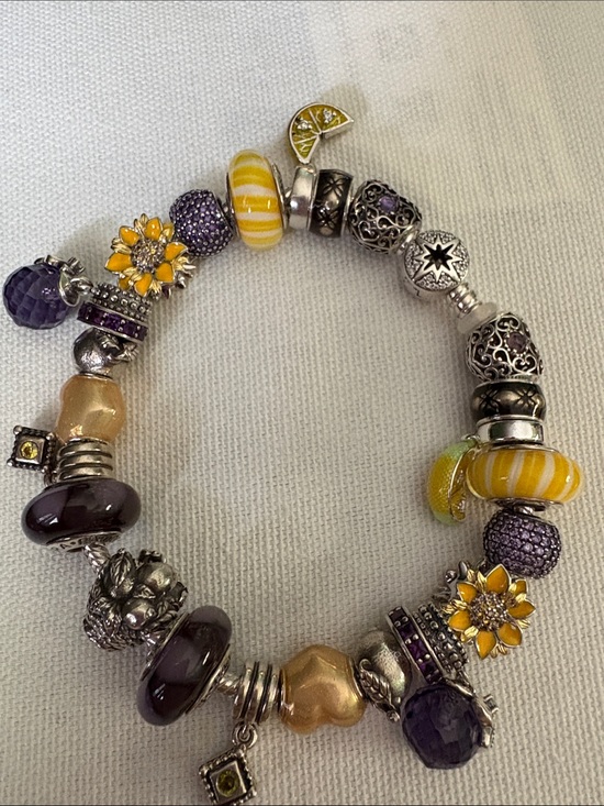 Pandora Jewelry - Pandora bracelet lemon/yellow/purple charms